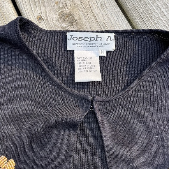 Joseph A 100% Silk Black Jacket Beautifully Beaded Floral Design Size M Exc Cond - Picture 4 of 5